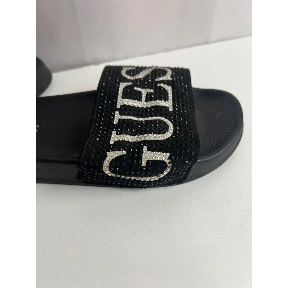 Guess Los Angeles Kids Black Rhinestone Logo Slide Sandals Size 230 23cm